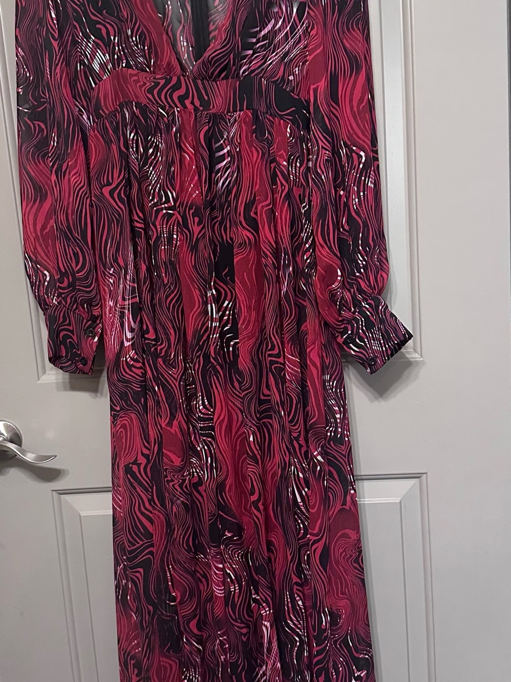 CQbyCQ Sheer Burgundy Black Abstract Print Maxi Dress w/ Bodysuit